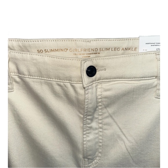 Chico’s Women’s Natural Cream Embroidered So Slimming Girlfriend Slim Ankle Jean - Picture 11 of 13